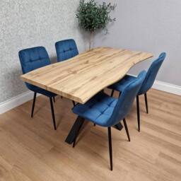 KOSY KOALA Modern Dining Table with 4 Blue velvet Chairs Kitchen Furniture in Brown - thumbnail 8