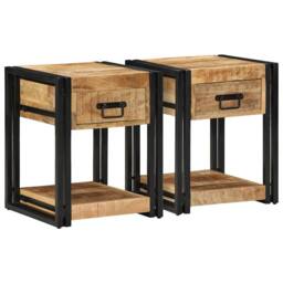 Berkfield Home Beautiful Bedside Cabinets 2 pcs 40x40x50 cm Solid Rough Wood Mango in Brown - Size: 40 x 40 x 50 cm - thumbnail 2