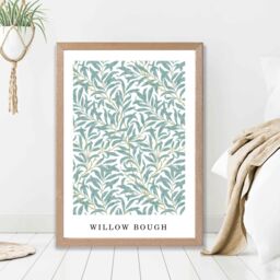 ARTZE Vintage William Morris Green & Yellow Willow Pattern Art Print / Oak Frame / SIZE: A2 - Size: A4