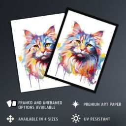 "Artery8 Wall Art Print Siberian Cat Lover Gift Pet Portrait Pastel Colour Rainbow Artwork Painting Art Framed - Size: W12"" x H16""" - thumbnail 2