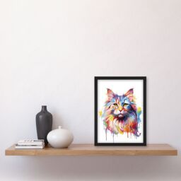 "Artery8 Wall Art Print Siberian Cat Lover Gift Pet Portrait Pastel Colour Rainbow Artwork Painting Art Framed - Size: W12"" x H16""" - thumbnail 4