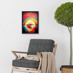 Artery8 Rainbow Sunset At Sea Vibrant Expressionism Artwork Framed Wall Art Print A4 in Black - thumbnail 2