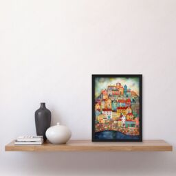 Artery8 Home By The Sea Folk Art Artwork Framed Wall Art Print A4 in Black - thumbnail 2