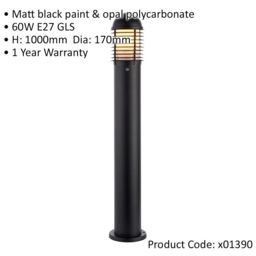 Loops 2 PACK Outdoor Bollard Post Light - 60W E27 GLS - 1000mm Height - Matt Black - thumbnail 2