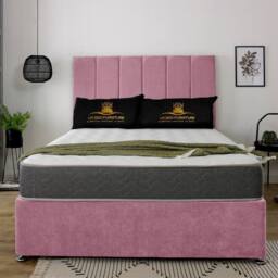 UK Bed Furniture Savannah Divan Bed Base with 26 Inch Headboard - No Storage in Pink - Size: King - thumbnail 2