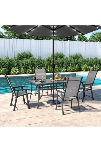 Living and Home Aamorah 4 Seater Garden Dining Set With Umbrella in Black