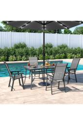 Living and Home Aamorah 4 Seater Garden Dining Set With Umbrella in Black - thumbnail 1