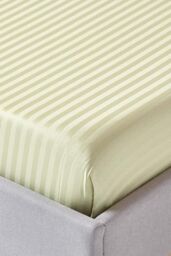 Homescapes Egyptian Cotton Satin Stripe Flat Sheet 330 Thread Count in Green - Size: Super King Flat - thumbnail 2