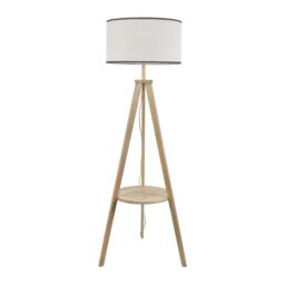 ValueLights Morrigan Natural Wood Tripod Floor Lamp with Linen Trimmed Drum Shade in Black - thumbnail 2