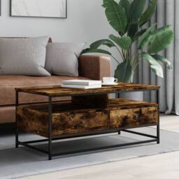 Berkfield Home Decorative Coffee Table Smoked Oak 100x51x45 cm Engineered Wood in Brown - Size: 100 x 51 x 45 cm - thumbnail 2