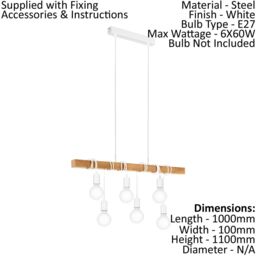 Loops Multi Bulb Ceiling Pendant Light & 2x Matching Wall Lights White & Wood Trendy - thumbnail 2
