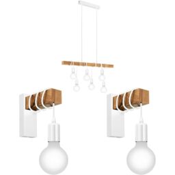 Loops Multi Bulb Ceiling Pendant Light & 2x Matching Wall Lights White & Wood Trendy - thumbnail 1