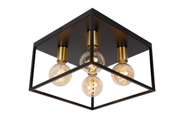 Lucide 'RUBEN' Dimmable Stylish Indoor Decorative Flush Ceiling Light 4xE27 in Black - image 1