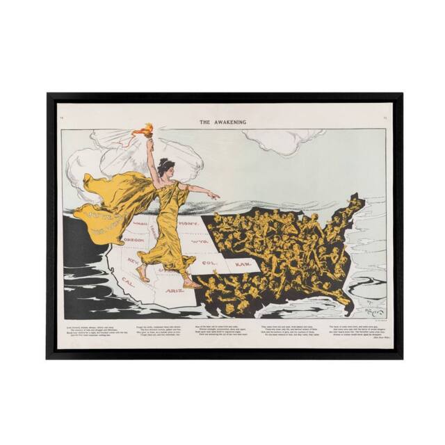 "Artery8 Mayer Map Liberty Awakening Votes Women Framed Canvas Wall Art Print - Size: W12"" x H16""" - image 1