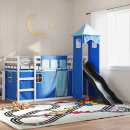 Berkfield Home Bunk Bed without Mattress with Slide & Curtains Blue 90x200 cm