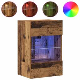 Berkfield Home TV Wall Cabinets with LED Lights 2 pcs Old Wood 40x30x60, 5 cm in Brown - thumbnail 5