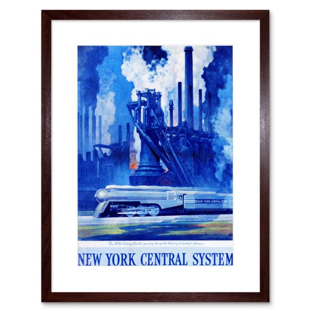 "Artery8 Wall Art Print New York Central System Train Industrial Artwork Framed 9X7 Inch in Brown - Size: W7"" x H9""" - image 1