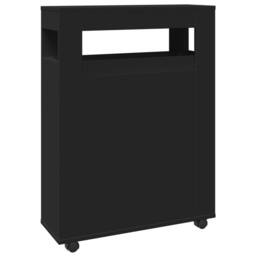 Berkfield Home Narrow Bathroom Cabinet with Wheels Black Engineered Wood - thumbnail 6