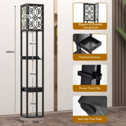 Gymax Modern Shelf Lamp Floor Lamp Nightstand With Drawers & 2 USB Ports in Black - thumbnail 5