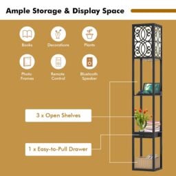 Gymax Modern Shelf Lamp Floor Lamp Nightstand With Drawers & 2 USB Ports in Black - thumbnail 3