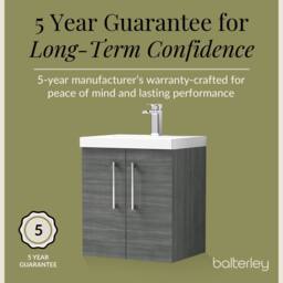 Balterley Contemporary Bathroom Wall Hung 2 Soft-Close Door Vanity Unit & Mid-Edge Ceramic Basin, Anthracite Woodgrain, 500 mm in Grey - thumbnail 6