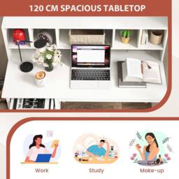 Costway Computer Desk 120 CM Writing Desk with Power Outlets & Drawers in White - thumbnail 5