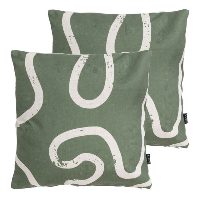 icon Indoor & Outdoor Squiggle Kyoto Set of 2 Waterproof Filled Cushion in Green - Size: 43 cm x 43 cm - image 1