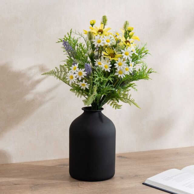Scottish Everlastings Ltd 52cm Mixed Floral Bouquet in 23.5cm Black Vase in Yellow - image 1