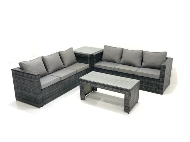 Fimous Garden Outdoor Rattan Furniture Set with Sofa Coffee table Side Table Dark Grey Mixed - image 1