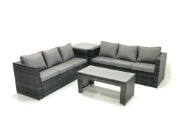 Fimous Garden Outdoor Rattan Furniture Set with Sofa Coffee table Side Table Dark Grey Mixed - thumbnail 2