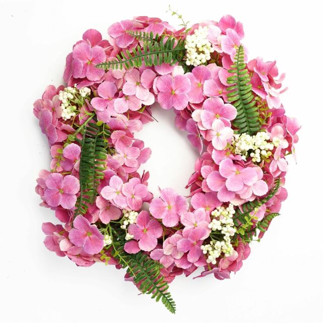 Leaf Artificial Pink Floral Blossom Wreath 40cm - image 1