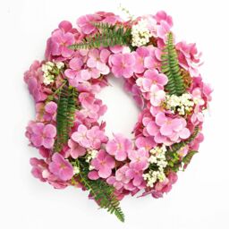 Leaf Artificial Pink Floral Blossom Wreath 40cm - thumbnail 1