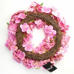 Leaf Artificial Pink Floral Blossom Wreath 40cm - thumbnail 4