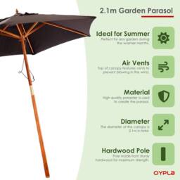 Oypla 2.1m Wooden Garden Parasol in Black - thumbnail 3