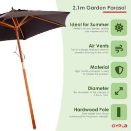 Oypla 2.1m Wooden Garden Parasol in Black - thumbnail 5