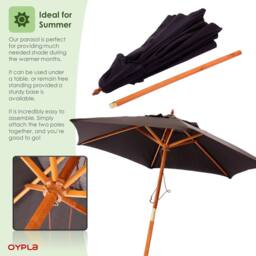 Oypla 2.1m Wooden Garden Parasol in Black - thumbnail 4