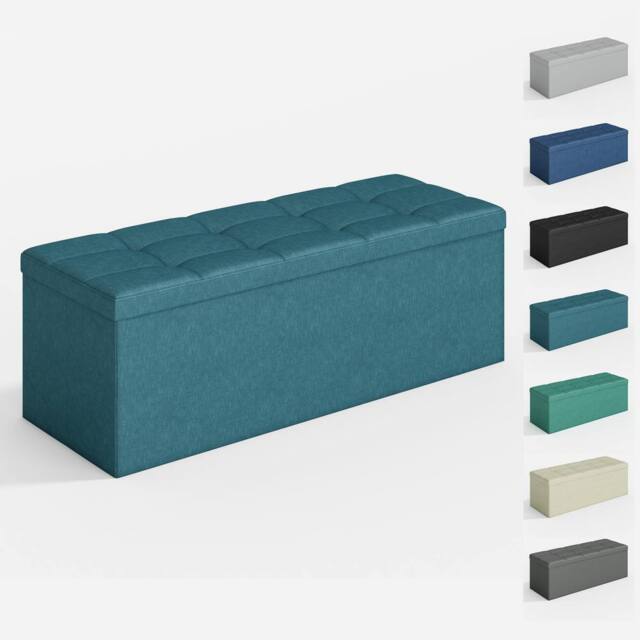 MCC Direct 110cm Large Rectangular Ottoman Foldable Storage Bench Upholstered in Teal - image 1