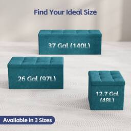 MCC Direct 110cm Large Rectangular Ottoman Foldable Storage Bench Upholstered in Teal - thumbnail 3