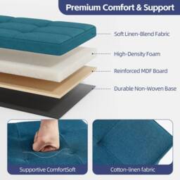 MCC Direct 110cm Large Rectangular Ottoman Foldable Storage Bench Upholstered in Teal - thumbnail 4
