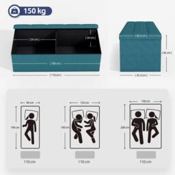 MCC Direct 110cm Large Rectangular Ottoman Foldable Storage Bench Upholstered in Teal - thumbnail 7