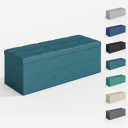 MCC Direct 110cm Large Rectangular Ottoman Foldable Storage Bench Upholstered in Teal
