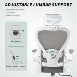 HOMCOM Executive Mesh Office Chair with Headrest, Lumbar Support in Grey - thumbnail 6