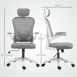 HOMCOM Executive Mesh Office Chair with Headrest, Lumbar Support in Grey - thumbnail 3
