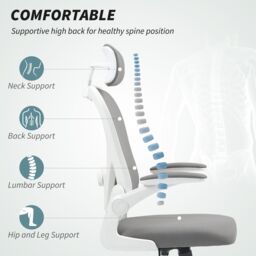 HOMCOM Executive Mesh Office Chair with Headrest, Lumbar Support in Grey - thumbnail 4