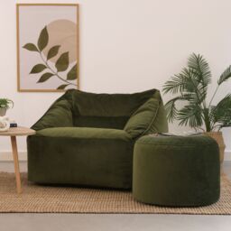 icon Natalia Velvet Adults Bean Bag Armchair & Pouffe, Large Beanbag & Footstool Dusk Pink in Olive - thumbnail 1