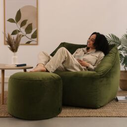icon Natalia Velvet Adults Bean Bag Armchair & Pouffe, Large Beanbag & Footstool Dusk Pink in Olive - thumbnail 2