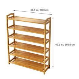 FORGEVIO 6 Tier Bamboo Shoe Rack Footwear Storage Stand in Beige - thumbnail 2