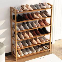 FORGEVIO 6 Tier Bamboo Shoe Rack Footwear Storage Stand in Beige - thumbnail 5