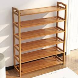 FORGEVIO 6 Tier Bamboo Shoe Rack Footwear Storage Stand in Beige - thumbnail 1