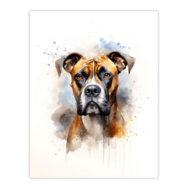 "Artery8 Wall Art Print Brindle Boxer Lovers Gift Watercolour Pet Portrait Painting Artwork Poster - Size: W18"" x H24""" - image 1